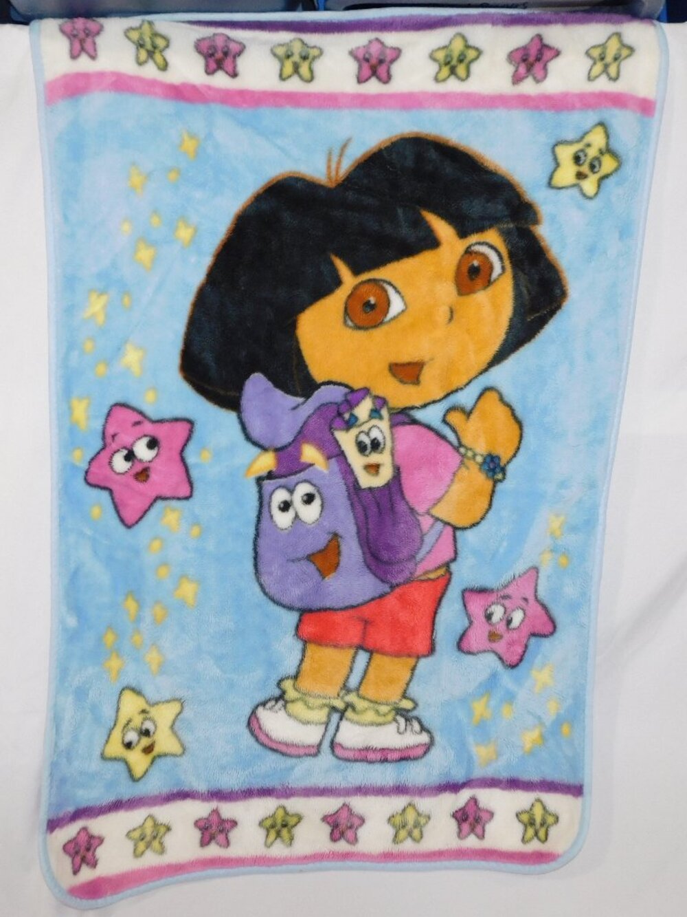 VTG Dora the Explorer with Backpack Stars Toddler Fleece Plush Blanket 31' x 45"